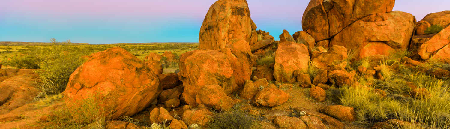 Boulders at sunset with Moon